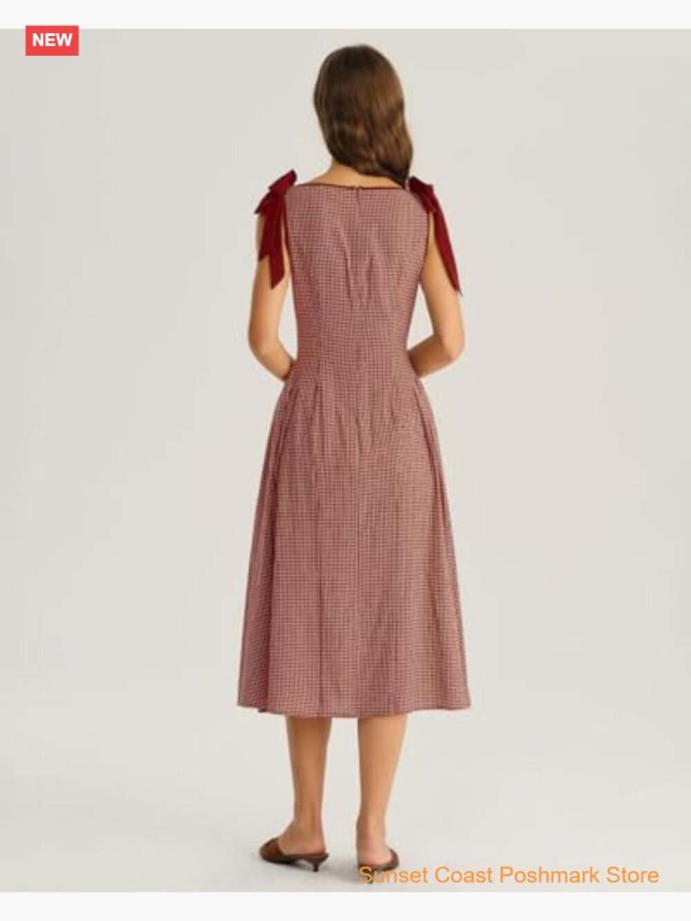 Women's Plaid A-Line Midi Dress Boat Neck Sleeveless Casual Vintage - Picture 3 of 7